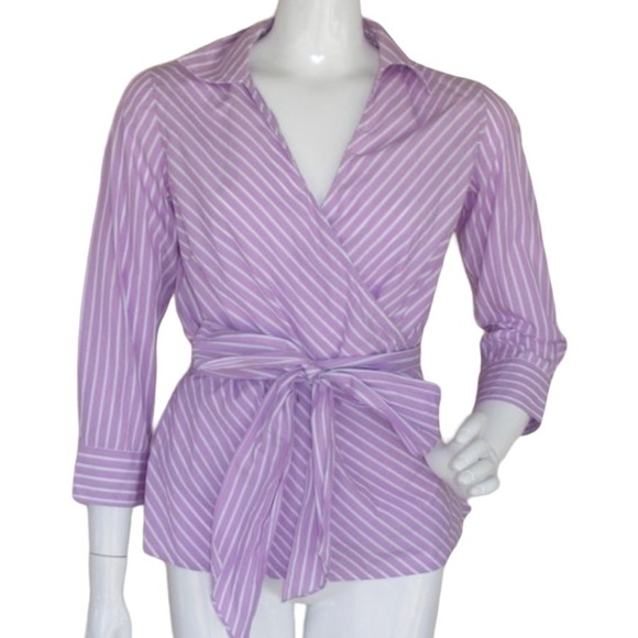 Chaps Tops - CHAPS Lilac Striped Wrap Blouse